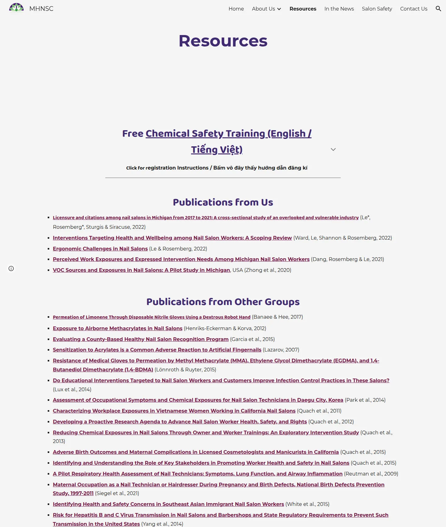Original Resources page: a long, dense list of underlined publication links under Publications from Us and Publications from Other Groups.